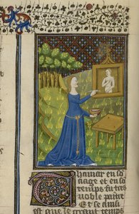 Royal MS 16 G V f.68v Thamar pintando a la diosa Diana, de 