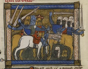 Royal MS 19 D I, f.77v Batalla de Genghis Khan y Prester John, de 