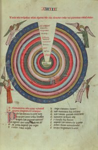 Royal Ms 19 C I fol.50 Un diagrama cosmológico, principios del siglo XIV (vitela) de French School
