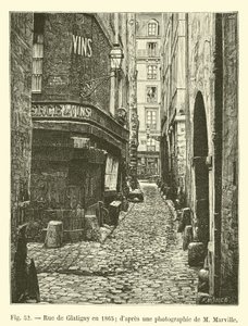 Rue de Glatigny en 1865; según una fotografía de M. Marville