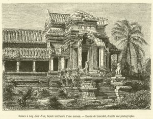 Ruinas en Angkor Wat, fachada interior de una casa de French School