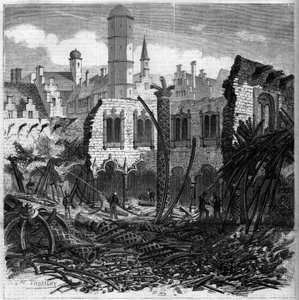 Ruinas de la Bolsa de Amberes (Bélgica) después de un incendio