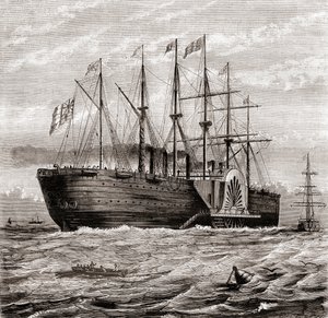 SS Great Eastern, barco de vapor de hierro diseñado por Isambard Kingdom Brunel, de Les Merveilles de la Science, publicado c.1870 (grabado) de French School