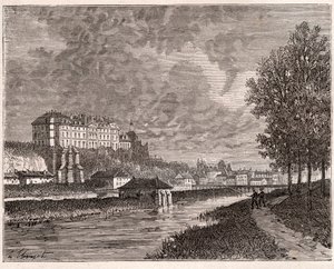 Sablé-sur-Sarthe - grabado en “La France illustrée: géographie, histoire, administración statistique” por V.A. Malt-Brown. 1884