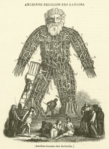 Sacrificio humano entre los galos (grabado) de French School