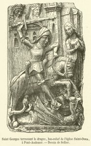 San Jorge matando al dragón, bajorrelieve de la iglesia de Saint-Ouen, en Pont-Audemer