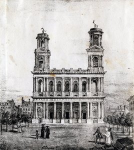 Iglesia de Saint Sulpice, París - "Alphabet Picturesque des Monumens de Paris" c.1840 (grabado) de French School