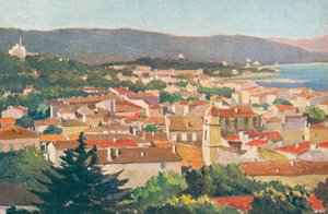 Saint Tropez: Vista general (litografía en color) de French School