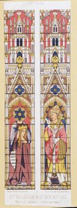 Santa Valeria, virgen y mártir de Limoges (siglo III) y San Marcial, eveque de Limoges (siglo III), patrones de Aquitania. Fac simile que reproduce las vidrieras de la Cathedrale de Limoges. de French School