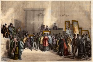 Venta de pinturas en el hotel de subastadores en París en 1868. Grabado en “L
