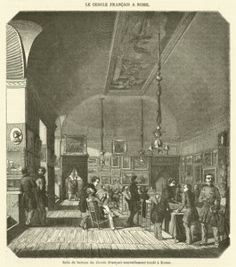 Sala de lectura del Cercle Francais recién fundado en Roma (grabado)