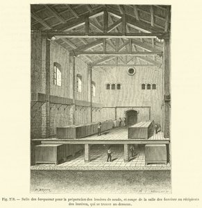 Sala de barquillos para la preparación de lejías de sosa, y corte de la sala de las tinas