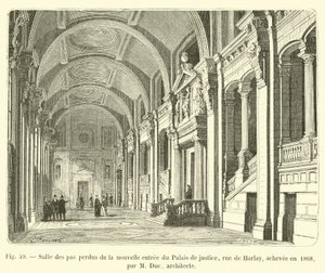 Sala de los pasos perdidos de la nueva entrada del Palacio de Justicia, calle de Harlay, terminada en 1868, por M. Duc, arquitecto