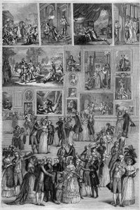 Salón de 1787: vista del Salón Carré en el Louvre durante la exposición de pintura en París. Grabado por Martini en “La Tienda Pintoresca” de French School