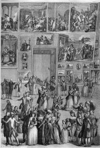 Salón de 1787: vista del Salón Carré en el Louvre durante la exposición de pintura en París. Grabado por Martini en “La Tienda Pintoresca” de French School