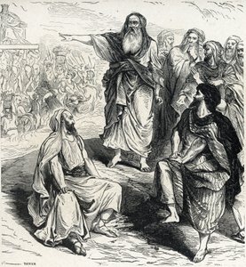 Samuel mostrando a los israelitas los peligros de tener un rey Grabado de Lahure Siglo XIX Colección Privada de French School