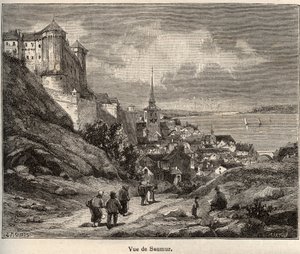 Saumur, departamento de Maine-et-Loire, en la región Pays de la Loire - grabado en "France illustree: geografía, historia, administración estadística" por V.-A. Malt-Brown. 1884 de French School