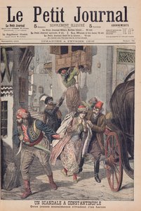 Escándalo en Constantinopla, dos jóvenes musulmanas escapando de un harén, ilustración de 
