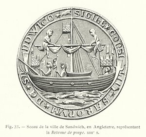 Sello de la ciudad de Sandwich, en Inglaterra, representando la Retención de popa, siglo XIII de French School