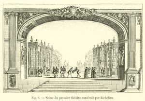 Escena del primer teatro construido por Richelieu de French School