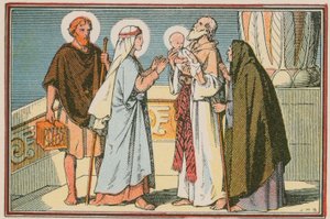 Escena de la vida de Jesús (grabado coloreado) de French School