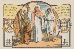 Escena de la vida de Jesús (grabado coloreado) de French School