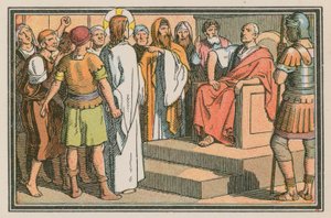 Escena de la vida de Jesús (grabado coloreado) de French School