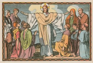 Escena de la vida de Jesús (grabado coloreado) de French School