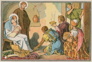 Escena de la vida de Jesús (grabado coloreado) de French School
