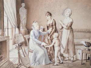 Escena de vida familiar, principios del siglo XIX de French School