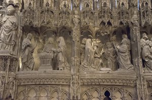 Escena del coro de la catedral de Chartres: a la izquierda: aparición de Cristo a su madre, a la derecha: ascensión de French School