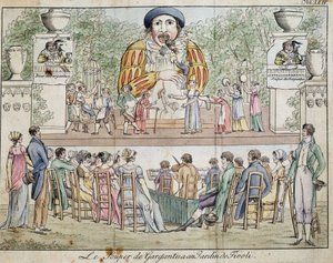 Escena de la cena de Gargantúa con público, atracción del jardín de Tivoli, c. 1805