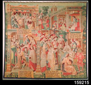 Escenas de la vida de San Remigio: El milagro del testamento del hombre rico y la resurrección de un hombre muerto, 1531 de French School