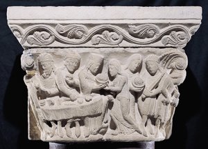 Escenas de la muerte de San Juan Bautista, relieve de un capitel de French School