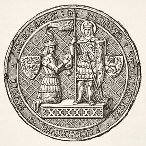 Sello de la Universidad de Praga, extraído de Science and Literature in The Middle Ages de Paul Lacroix pub. Londres 1878 de French School