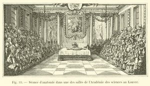 Sesión de anatomía en una de las salas de la Academia de Ciencias en el Louvre de French School