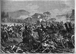 Segunda Coalición (1798-1800): Batalla de Stockach el 3 de mayo de 1800 entre Francia y Austria - Grabado de 1865 en “Historia del Consulado y del Imperio” de Louis Adolphe Thiers - Guerra de la Segunda Coalición (1798-1800): batalla de Stockach y Engen de French School