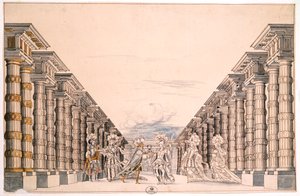 Diseño de escenario para una obra no identificada, tomado de una colección titulada Menus Plaisirs du Roi