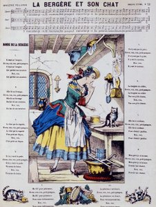Partitura de canción popular: la bergère et son chat - imagen de Epinal de French School