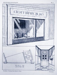 Frente de tienda, placa 2, ilustración de Devantures de Boutiques por Louis-Pierre Sezille, París, 1927 de French School