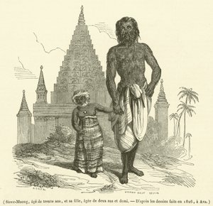 Shwe-Maong, de treinta años, y su hija, de dos años y medio (grabado) de French School