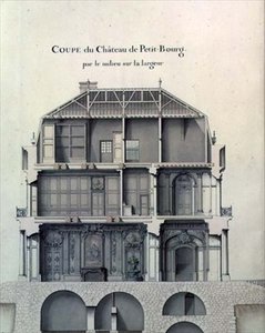 Sección lateral a través del centro del Chateau de Petit-Bourg, mostrando el salón
