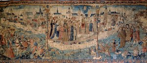 Asedio de Dijon por los suizos el 7/09/1513, tapiz de Tournai, Museo de Bellas Artes de Dijon. de French School