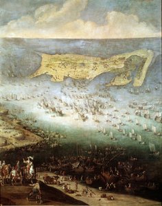 Asedio de la Ciudadela de Saint Martin en la Isla de Ré, en 1627 (pintura, circa 1640) de French School
