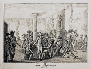 Sieyes y Les Nationnaires en el café du caveau de París, agosto de 1789 (grabado) de French School