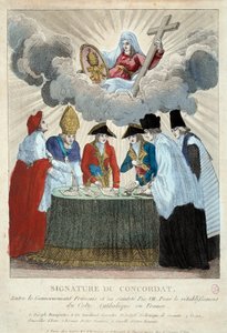 Firma del Concordato de 1801 el 15/07/1801: se firma entre el gobierno francés (aquí representado por Joseph Bonaparte) y la Santa Sede (representada por el Cardenal Consalvi para el Papa Pío VII). 1801 París, Museo Carnavalet de French School