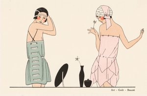 Moda íntima de seda de los años veinte (litografía en color)