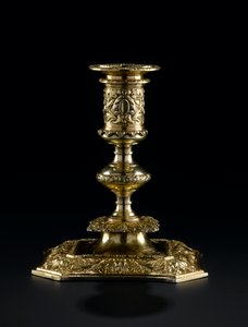 Candelabro de plata dorada con boquilla desmontable, del servicio de tocador Lennoxlove, propiedad de Frances Teresa Stewart, Duquesa de Richmond y Lennox: Francia, París, por Pierre Masse, 1661 - 1662 de French School