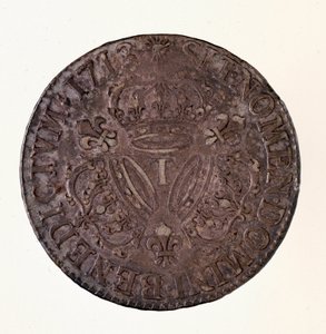 Ecu francés de plata, reinado del rey Luis XIV (1643-1715) 1713 Diam. 4 cm Nápoles, museo arqueológico