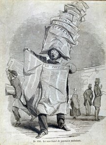 Pequeño oficio parisino: el vendedor o pregonero de periódicos ambulantes. de French School